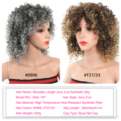 Headband Wig Afro American Wigs Blonde Synthetic Heat Resistant Wigs with Bangs for Black Mixed Short Kinky Curly Women Brown